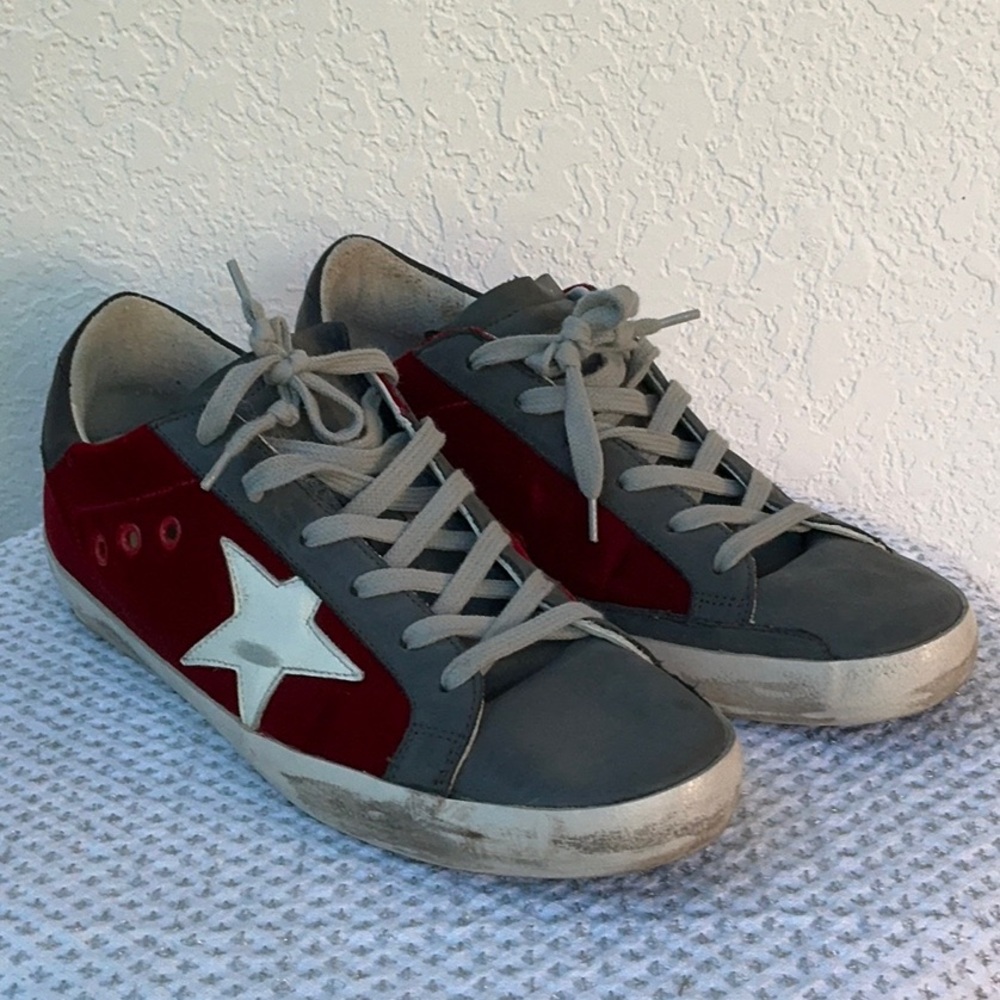 Golden Goose Gray and Red Velvet Special Edition Sneakers size 9